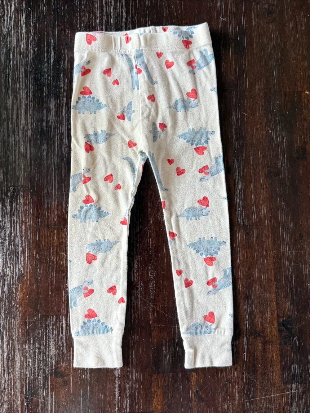 Old Navy Cream Long-Sleeve Dinosaur Pajama Set with Red Hearts